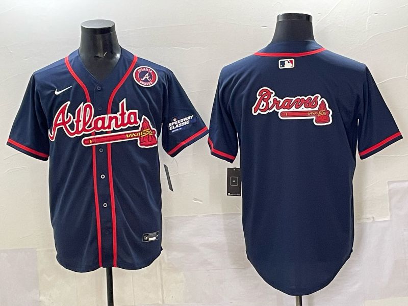 Men Atlanta Braves Blank Drak Blue  joint name Nike 2025 MLB Jersey style 09